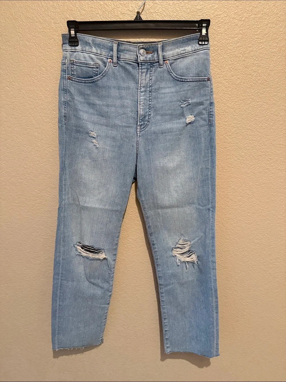 Express Light Blue Ripped Cropped Jeans - Picture 1 of 10